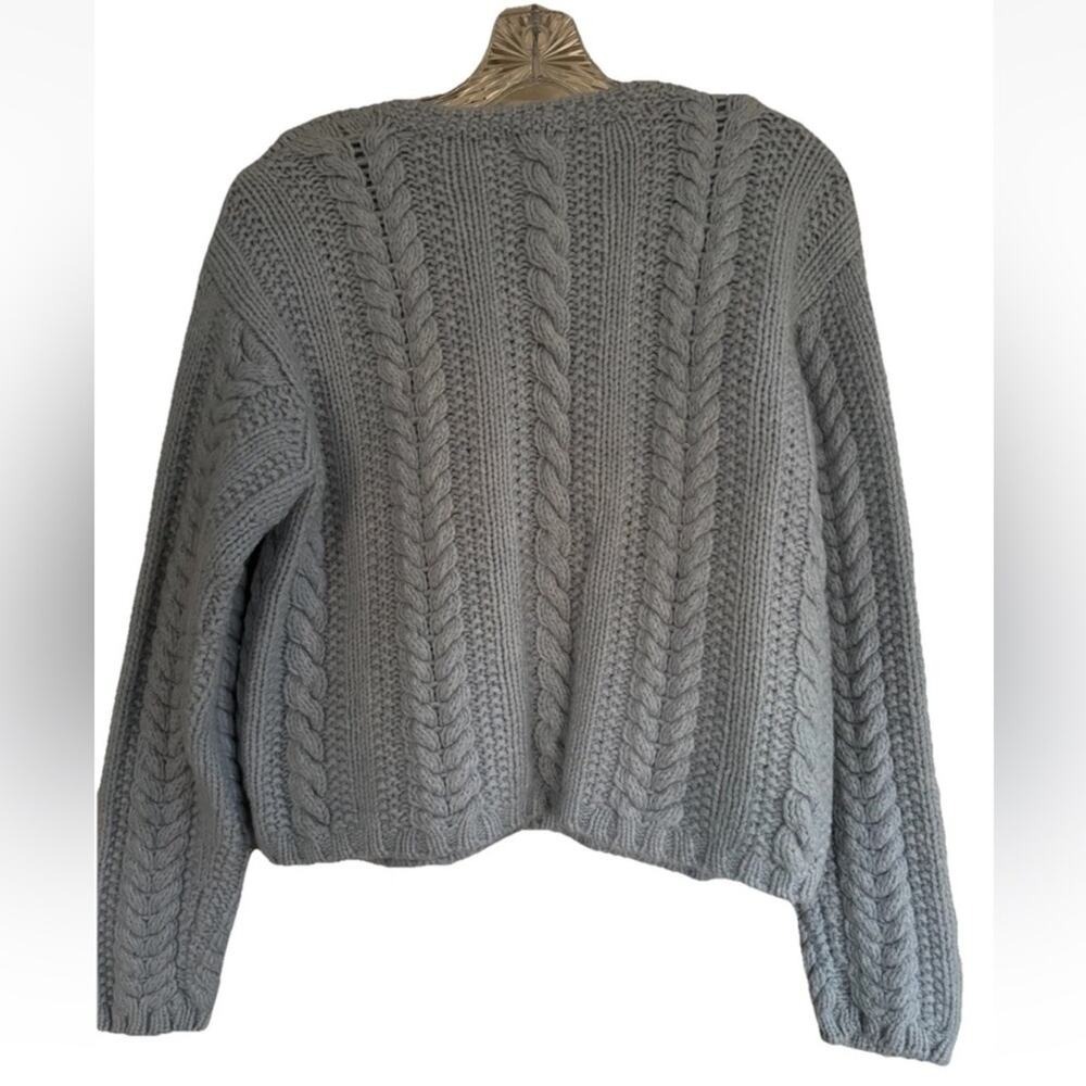 Vintage J.Crew Wool Shetland Chunky Cable Knit Blue Boxy Sweater Cardigan M/L - Picture 5 of 10